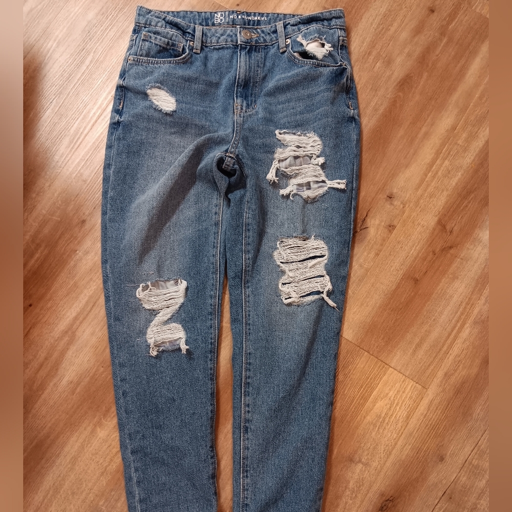 Distressed jeans, blue, ripped jeans, mom jeans, covered holes